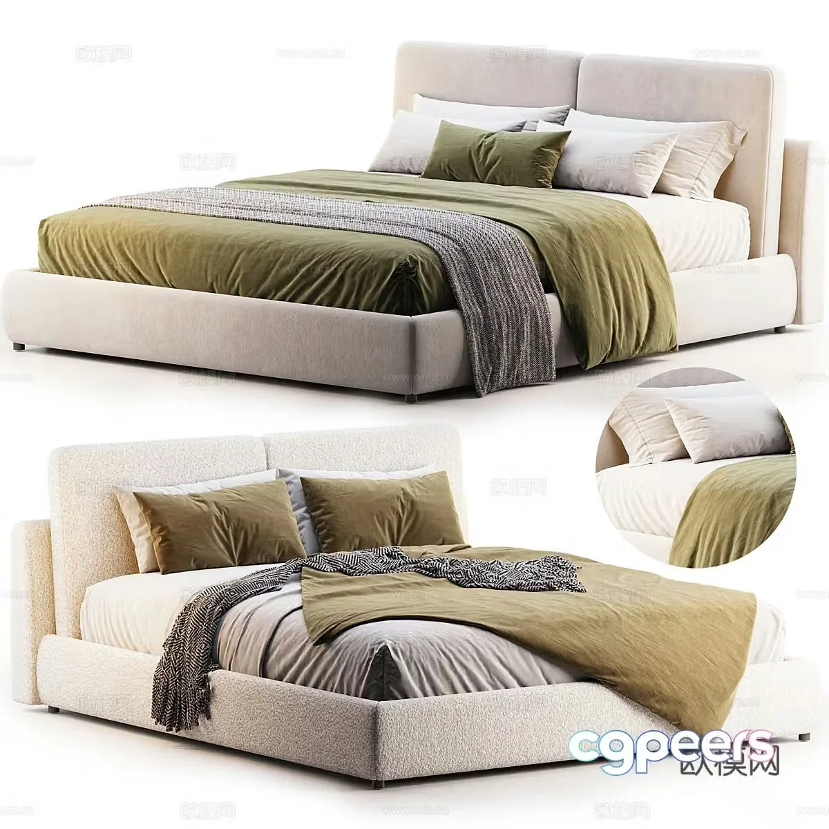 Modern fabric double bed 3d model
