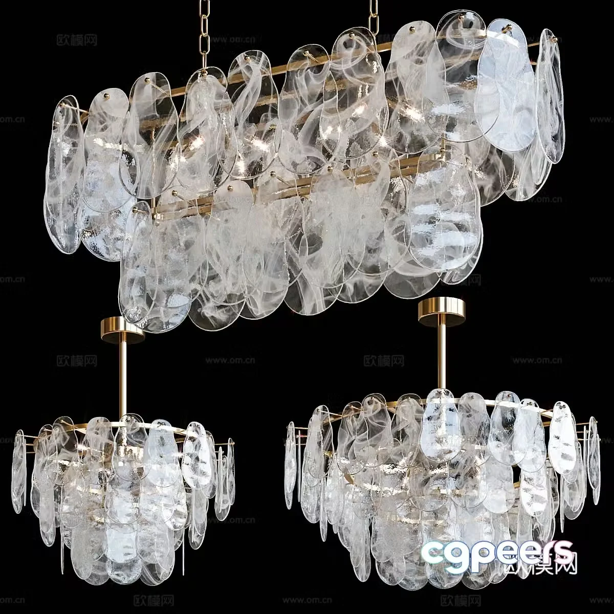 Modern light luxury metallic glass decorative chandelier 3d model