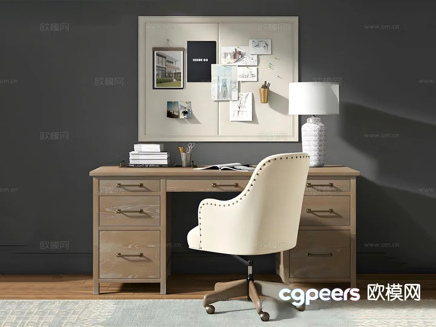 American desk study table computer desk 3d model