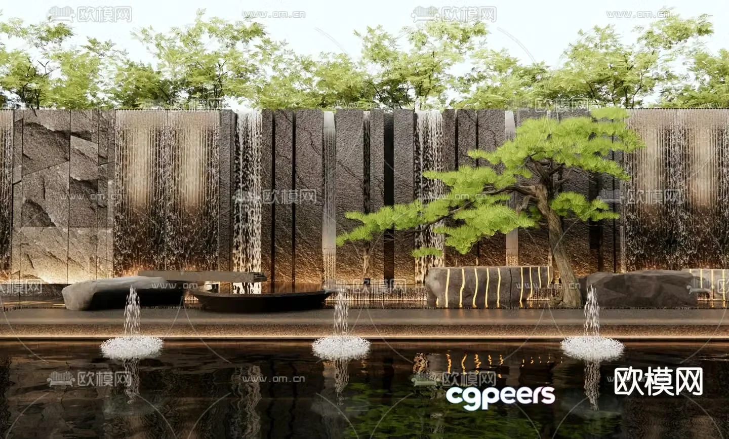 Rockery waterscape courtyard sketch waterfall 3D model