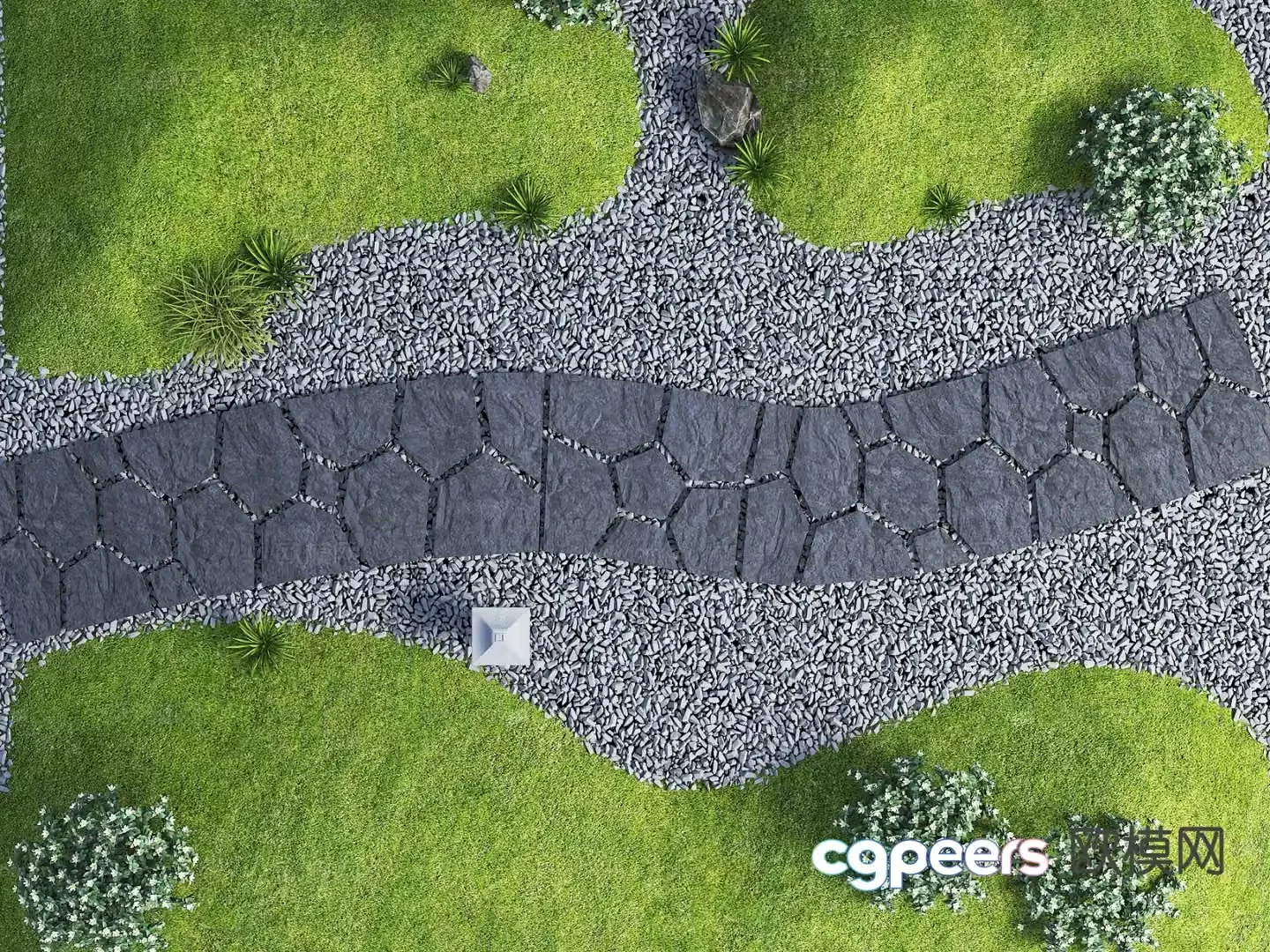 Modern stone steps stone steps gravel road 3d model
