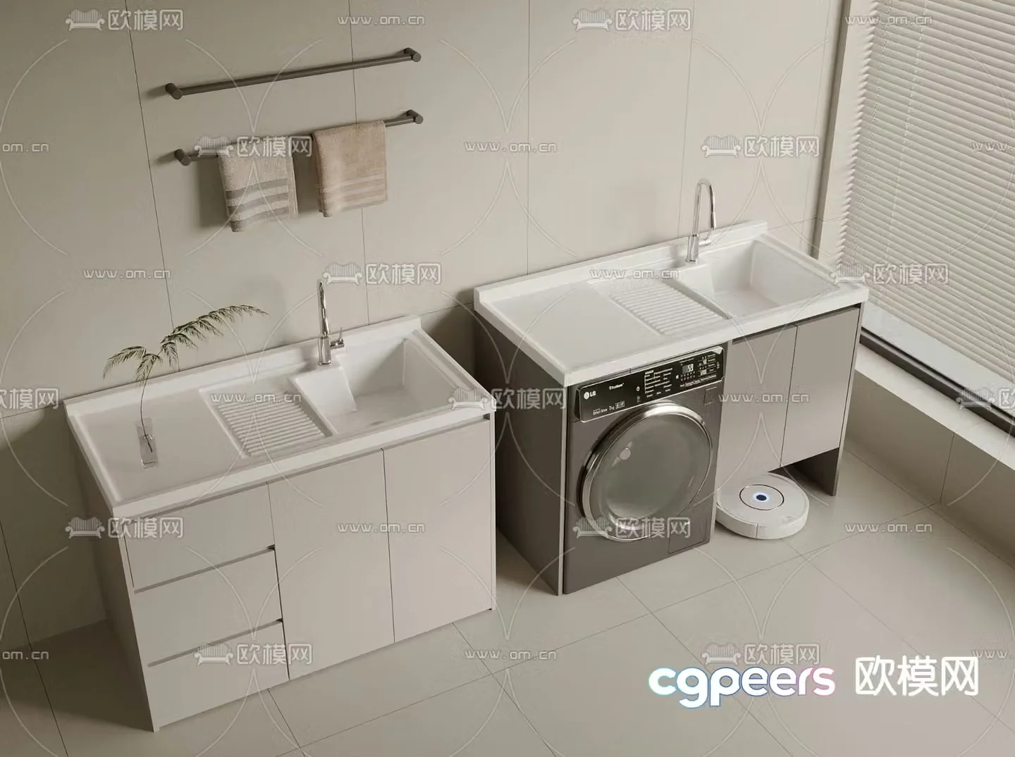 Modern balcony cabinet washing machine cabinet 3d model