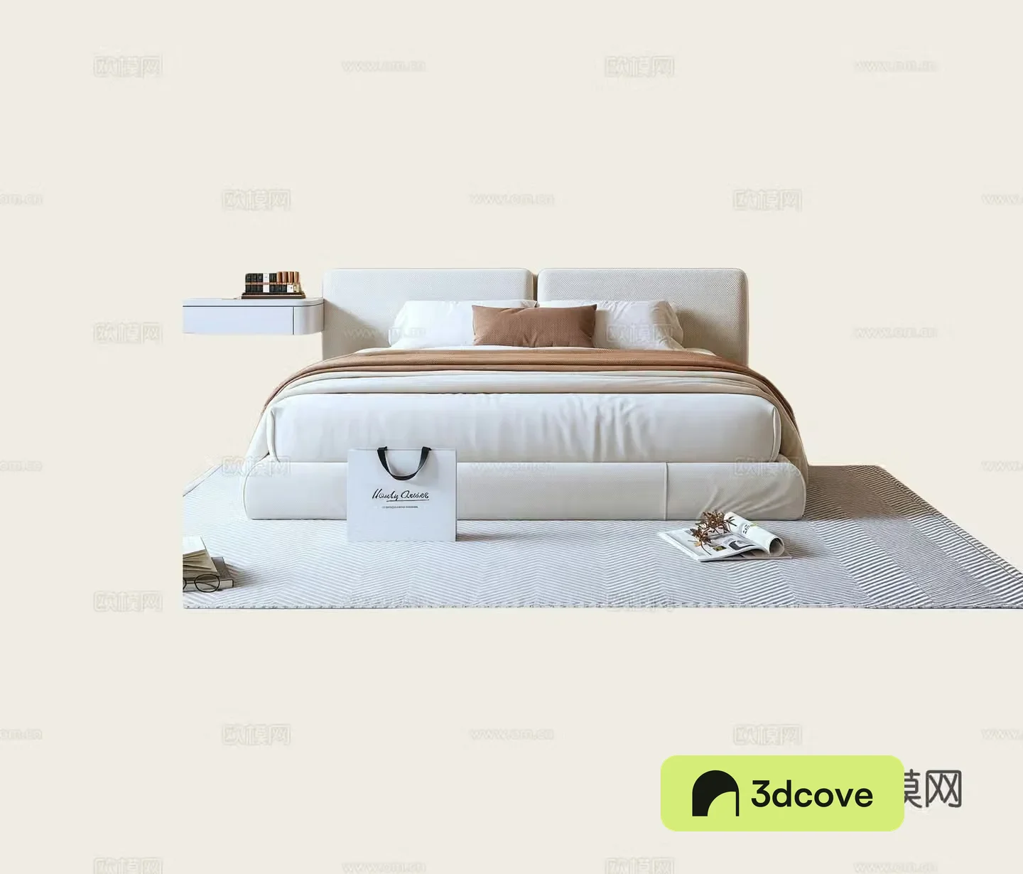 Modern minimalist double bed bedroom bed fabric bed