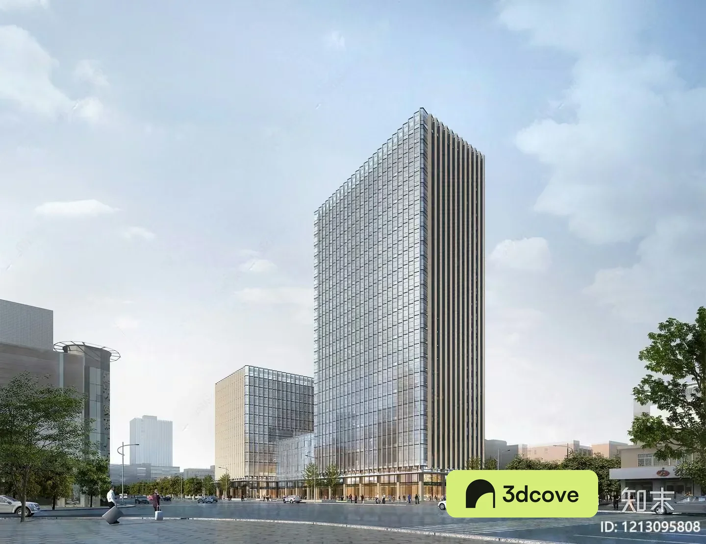 The Main Subject Is A Tall Glass Building And One Key Characteristic Is Its