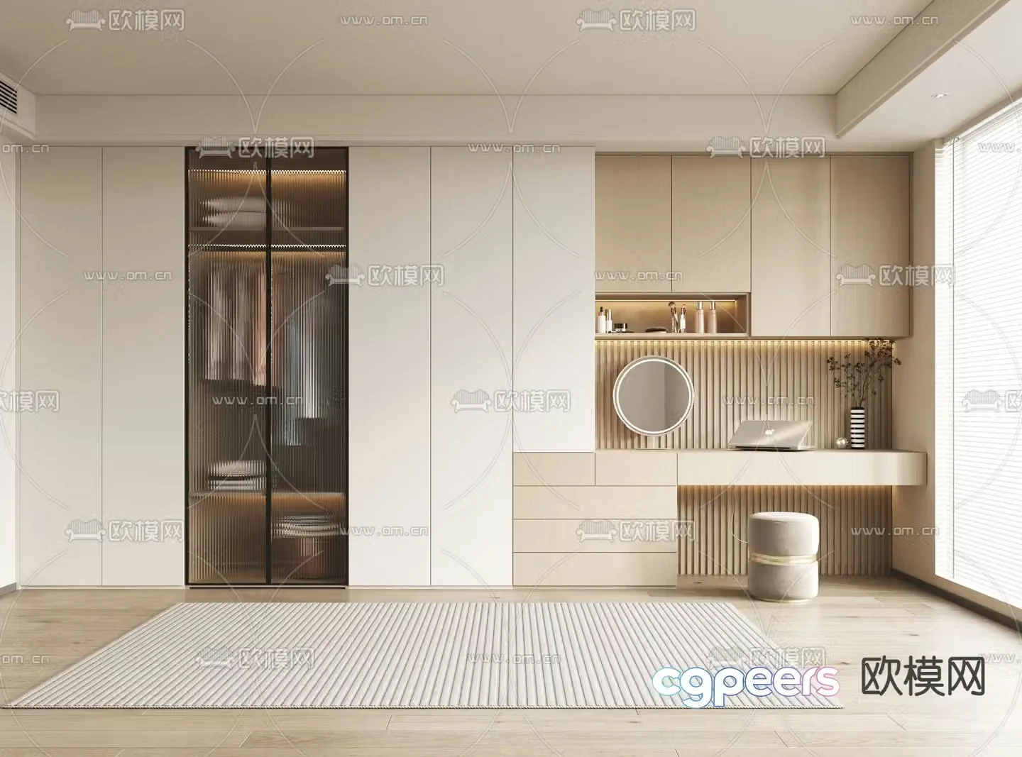 Cream style wardrobe integrated cabinet 3d model
