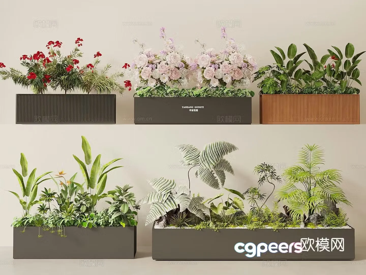 Green plant flower box exterior green plant flower box movable flower box plant combination plant pile 3D model