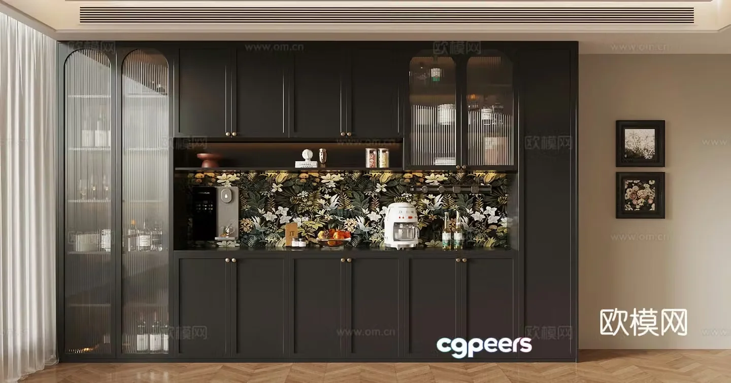 French wine cabinet dining cabinet drawing 3D model