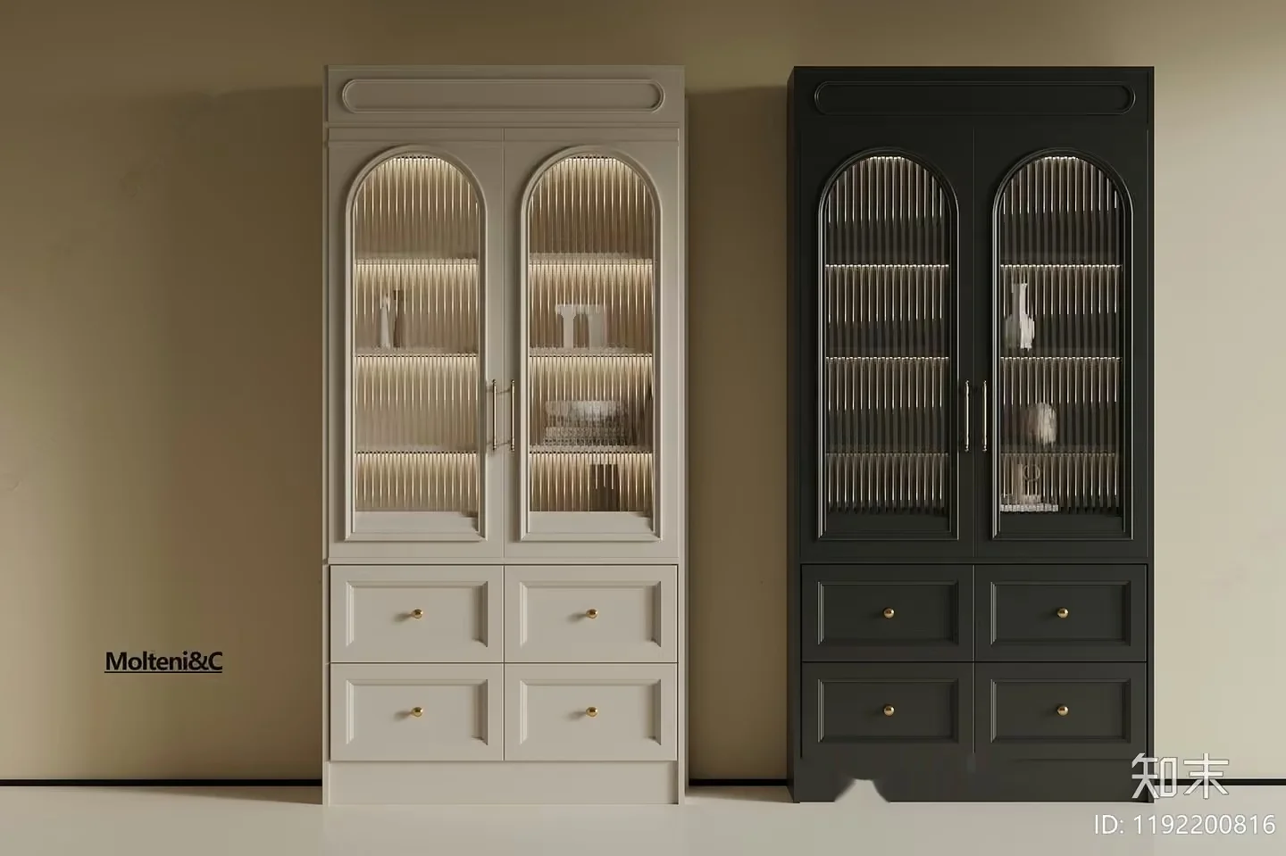 A Cabinet With Drawers And Glass Doors 3D Model – 14626 – VRAY Render
