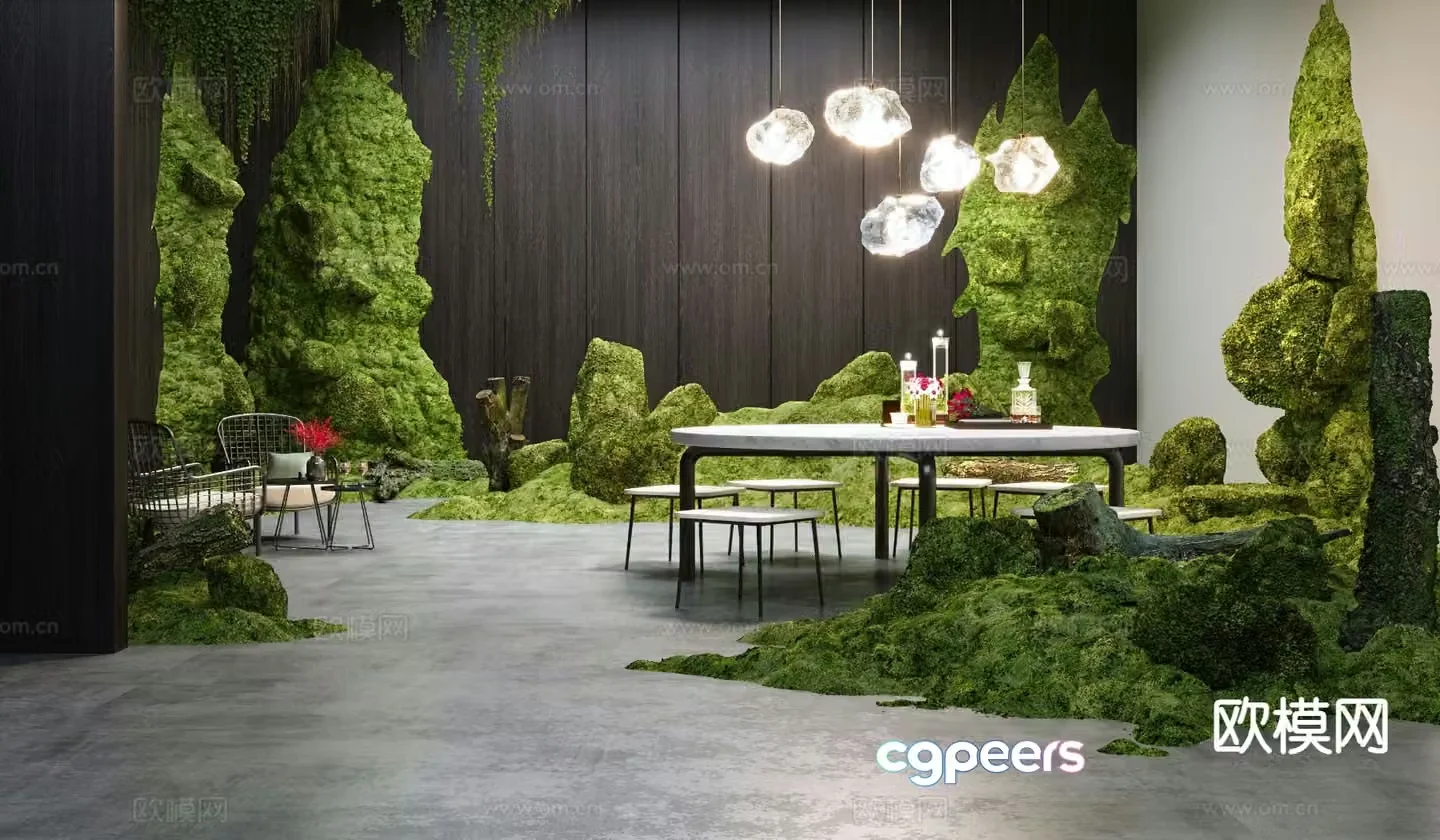 Modern interior landscaping moss dead wood landscaping 3d model