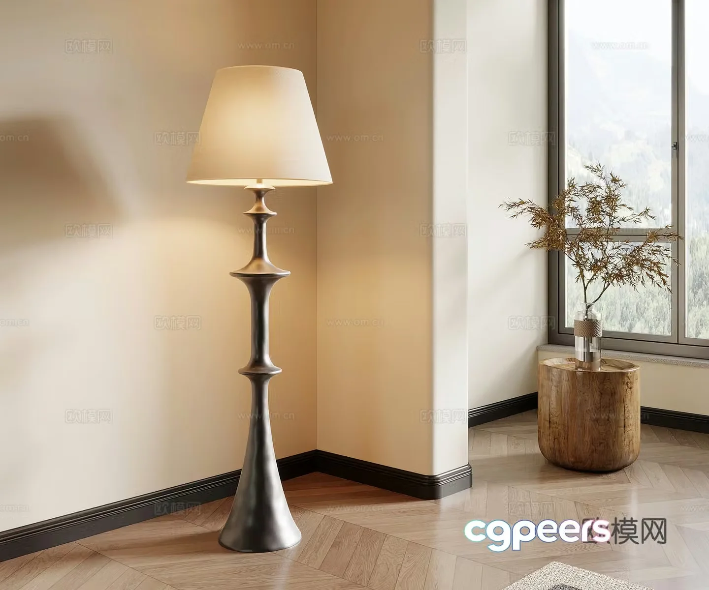 24 floor lamp French retro style floor lamp side table bonsai 3d model