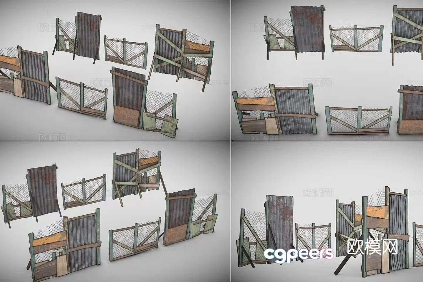 Modern courtyard fence Debris fence Doomsday fence Retro shabby fence Combination fence Fence 3d model