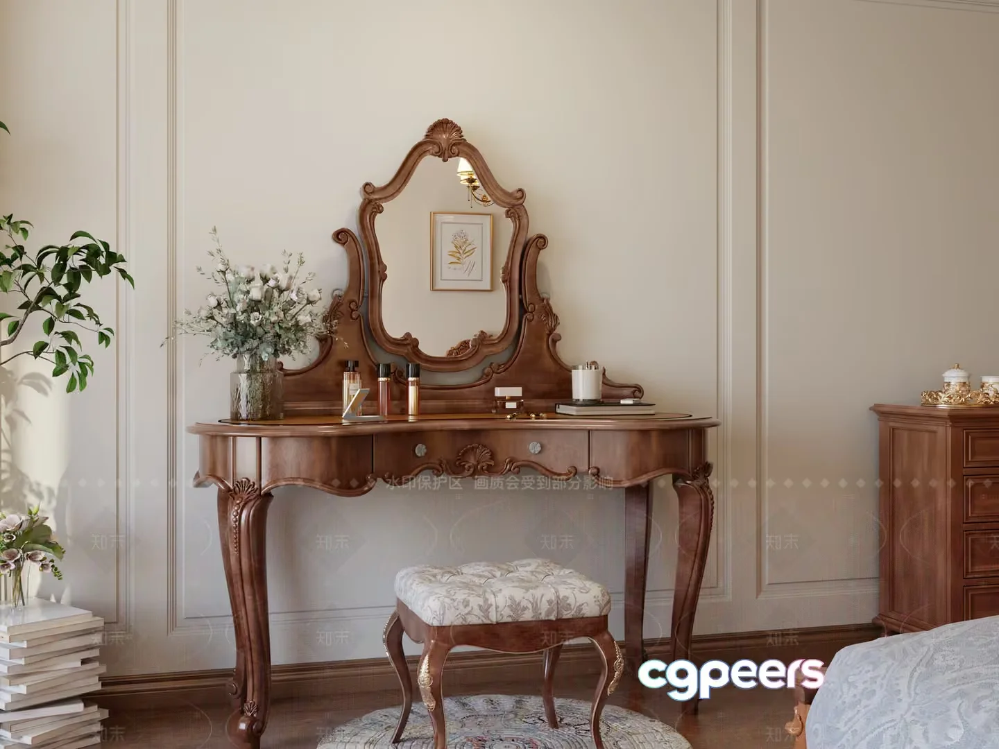 A Wooden Vanity Table 3D Model – 6718 – VRAY Render