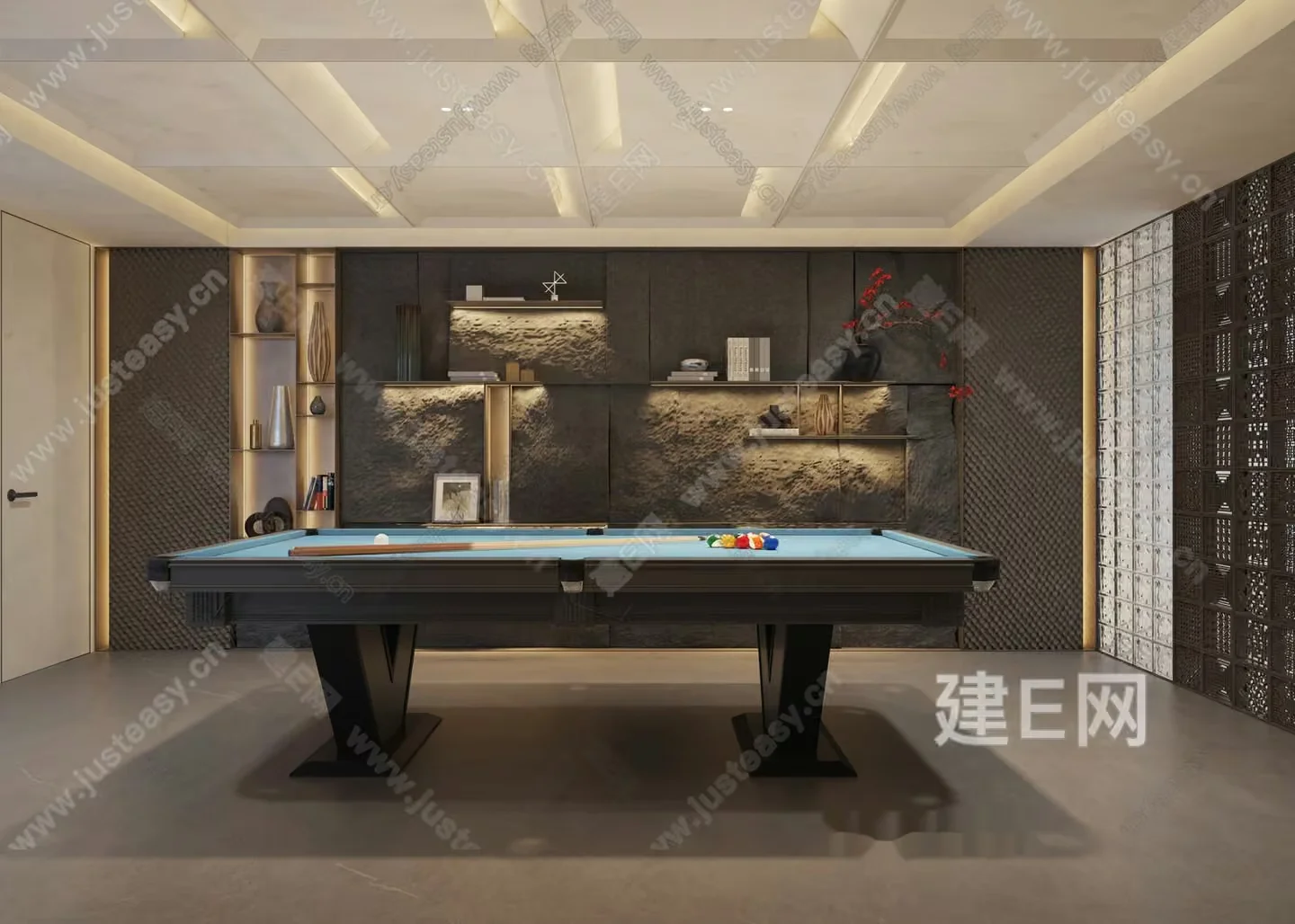 A Pool Table In A Room With A Modern Design 3D Model – 12419 – VRAY Render