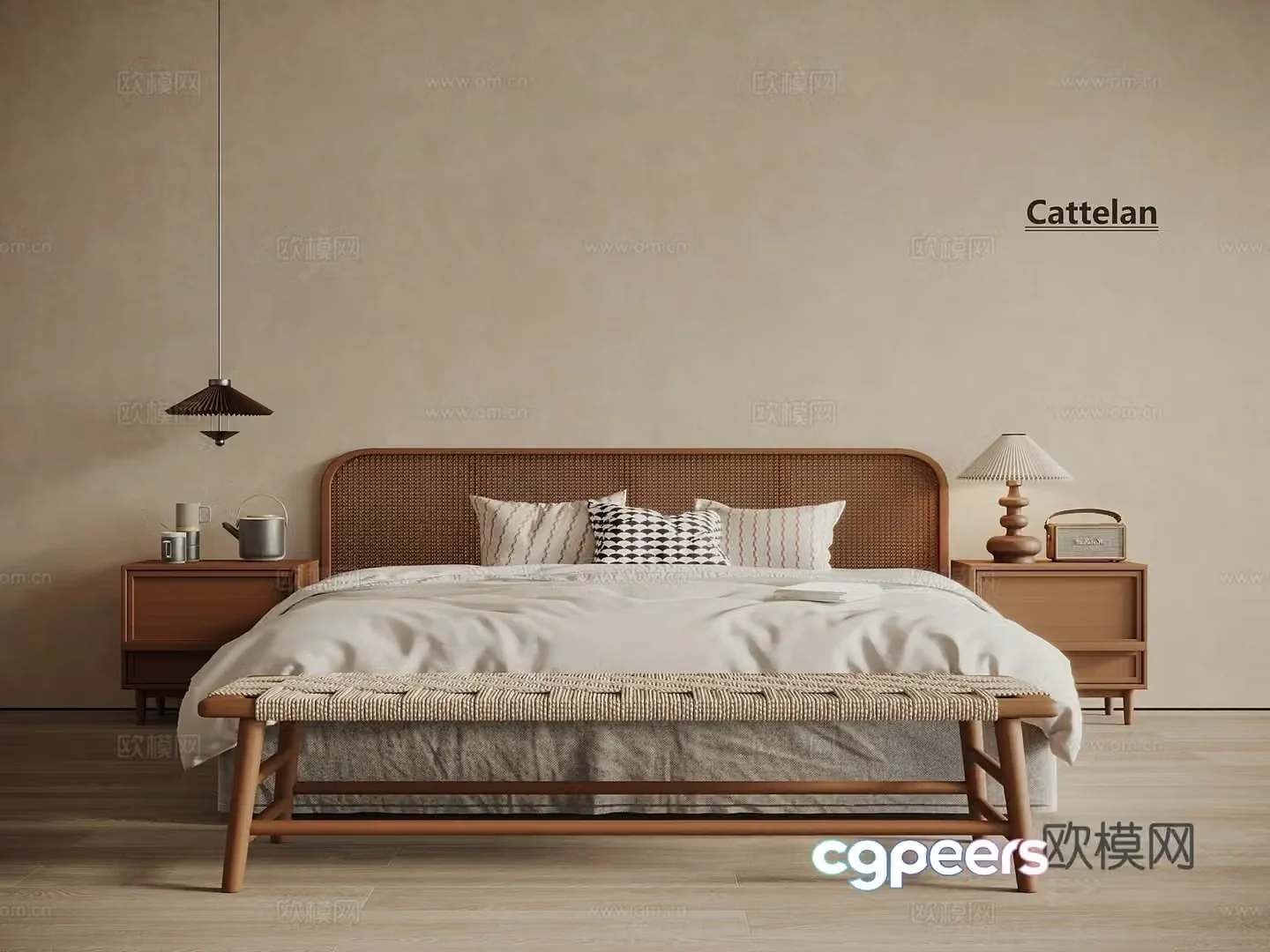 Middle Ages New Chinese Style Double Bed Solid Wood Bed Master Bed Shelf Bed 3D Model