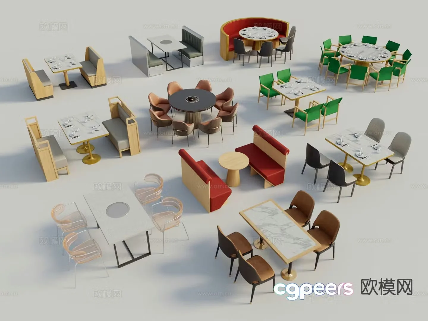 Modern dining table and chairs hot pot table 3d model