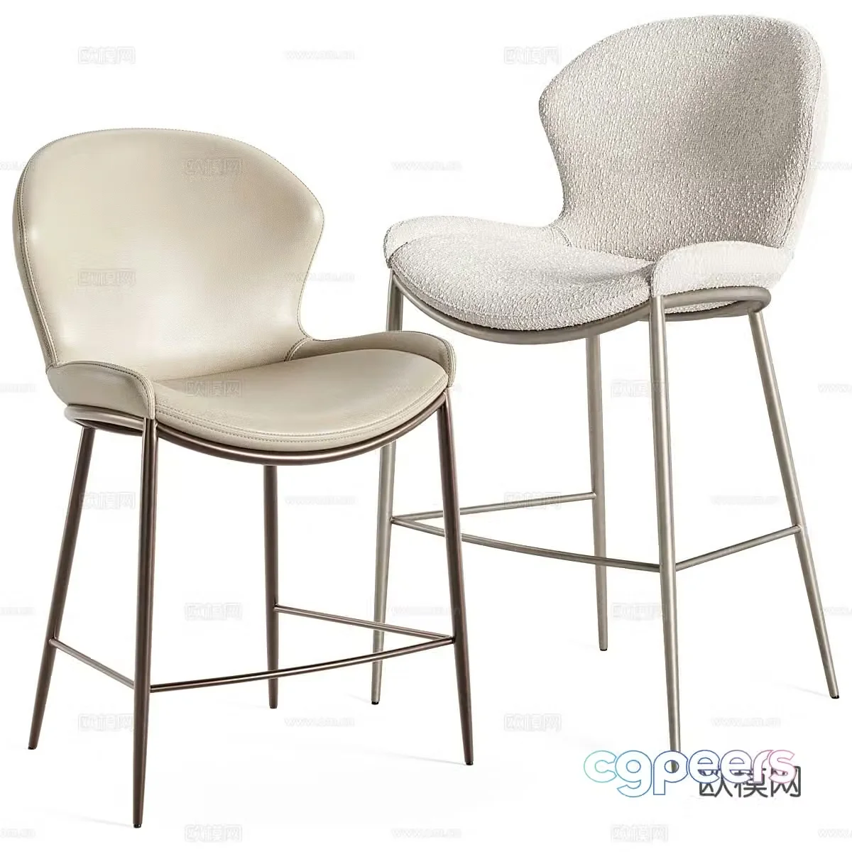 New Chinese style light luxury fabric leather bar chair 3D model
