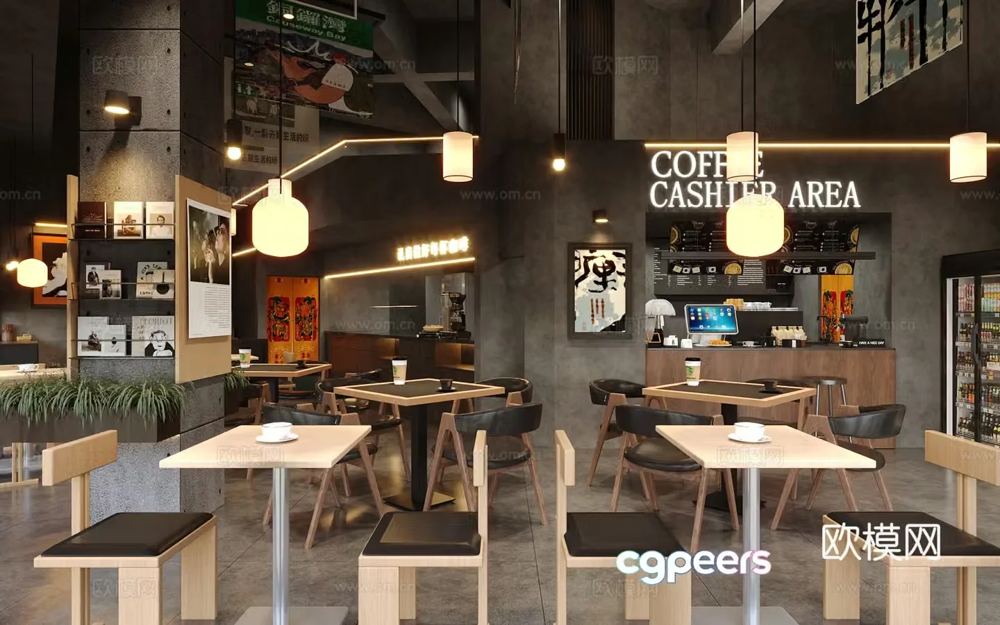 Industrial style cafe 3d model