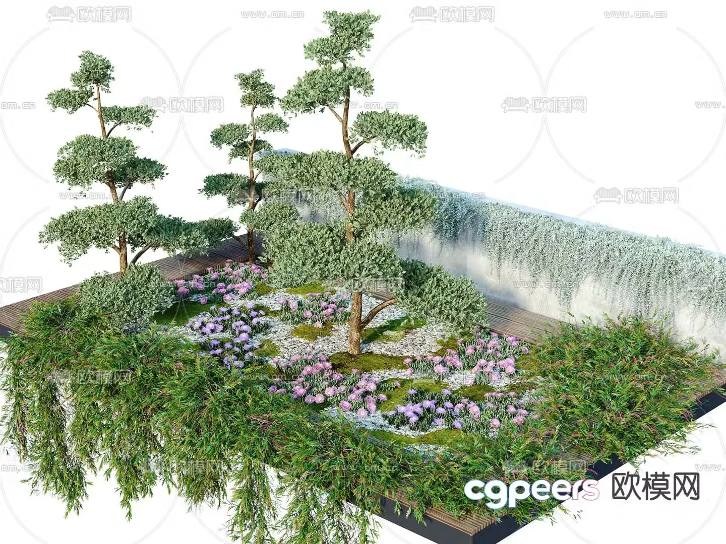 Modern flower bed tree pond plant pile 3d model