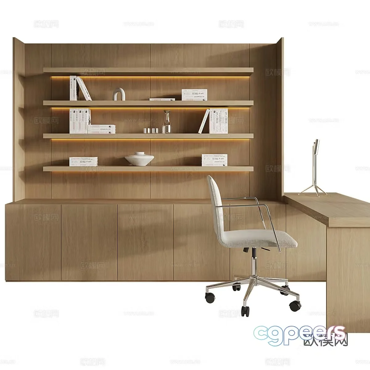 Modern minimalist bookcase desk chair combination 3D model