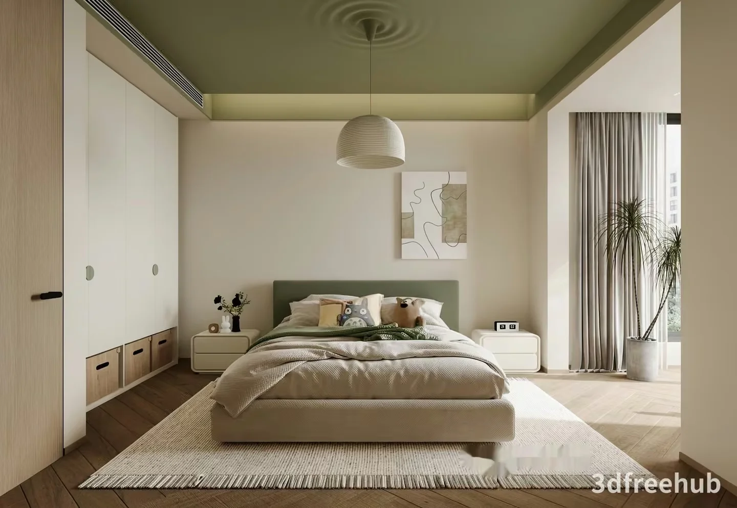 A Bedroom With A Bed 3D Model – 23503 – VRAY Render