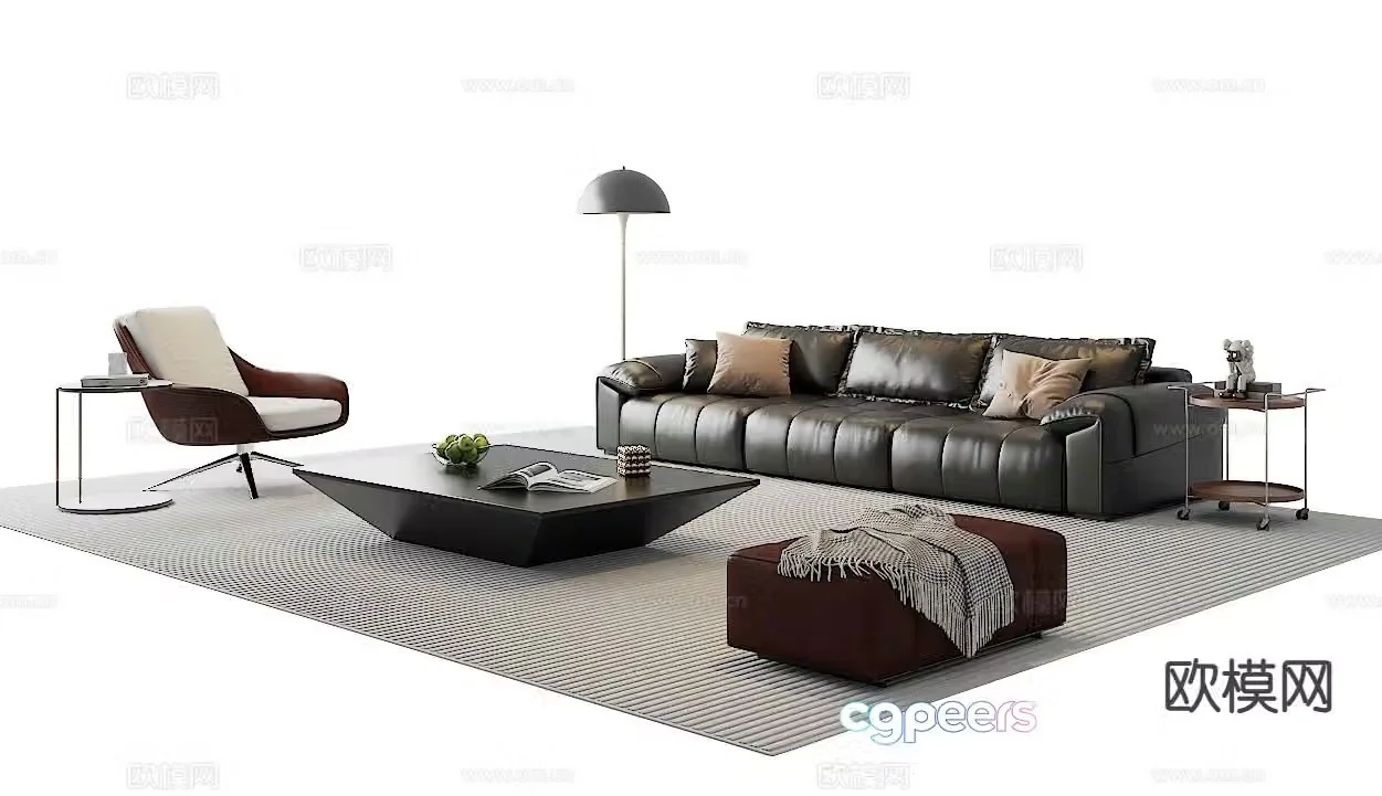 Modern sofa coffee table leather sofa modular sofa 3d model