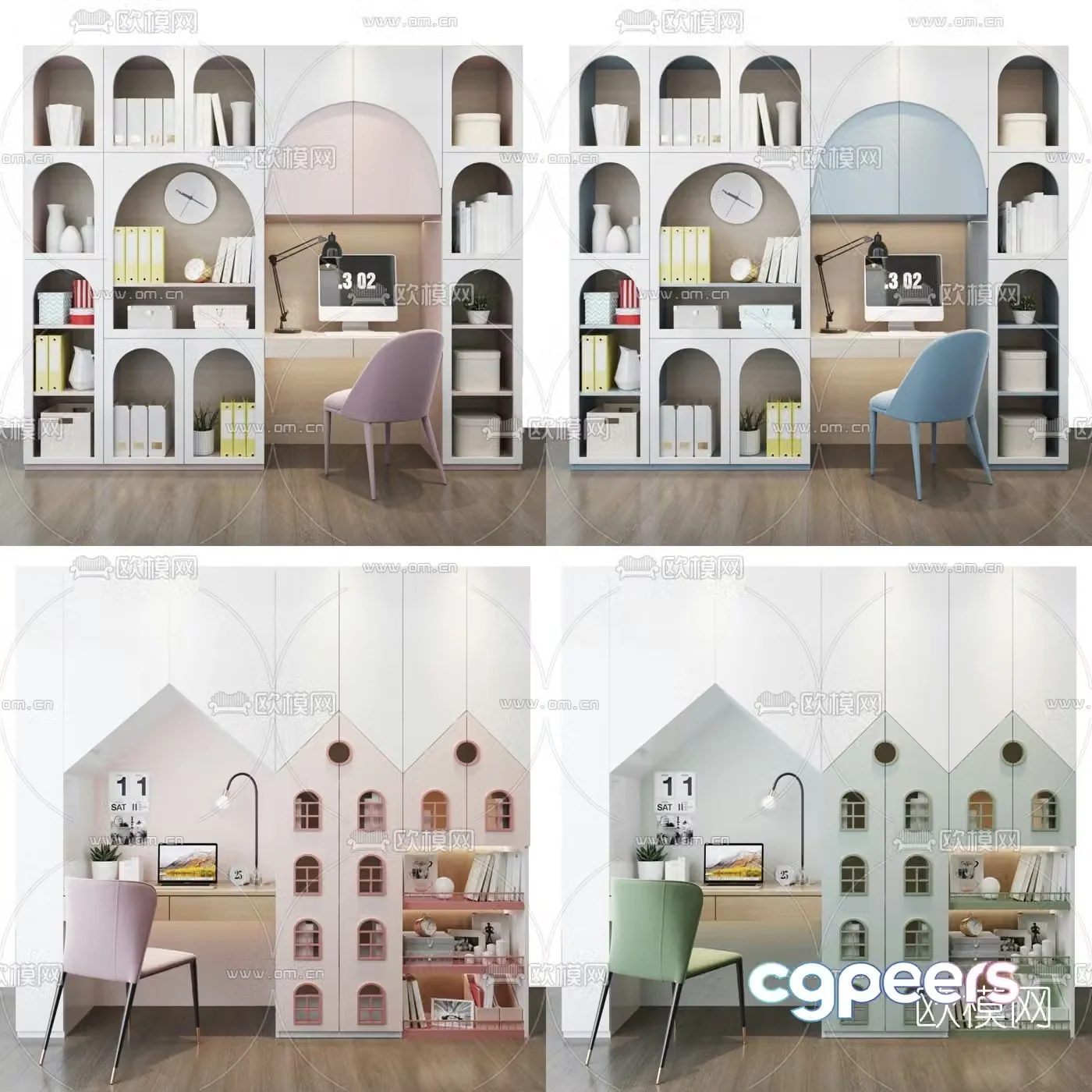 Nordic children’s desk bookcase 3d model