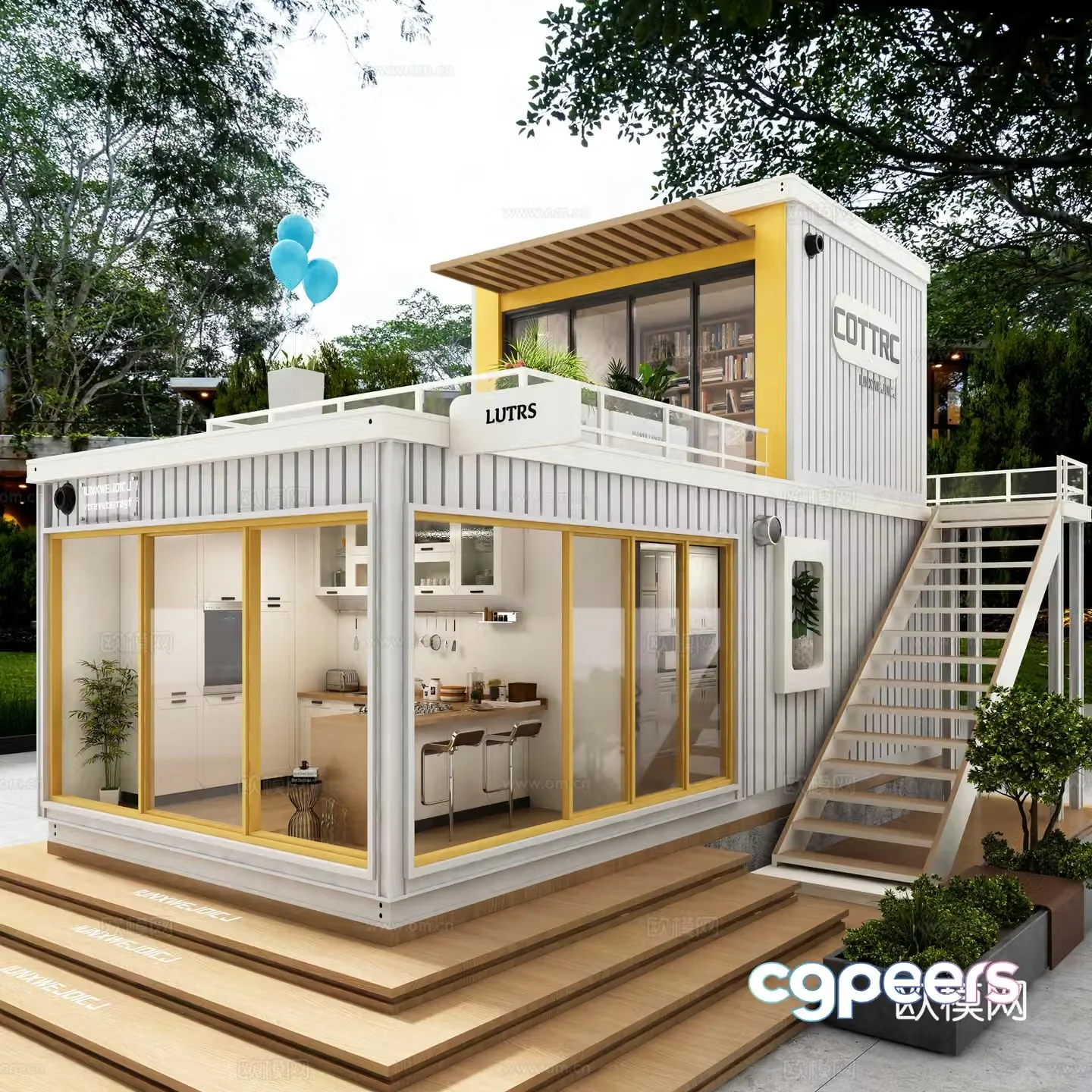 Modern cafe container container commercial outdoor layout outdoor business store building container meal 3d model