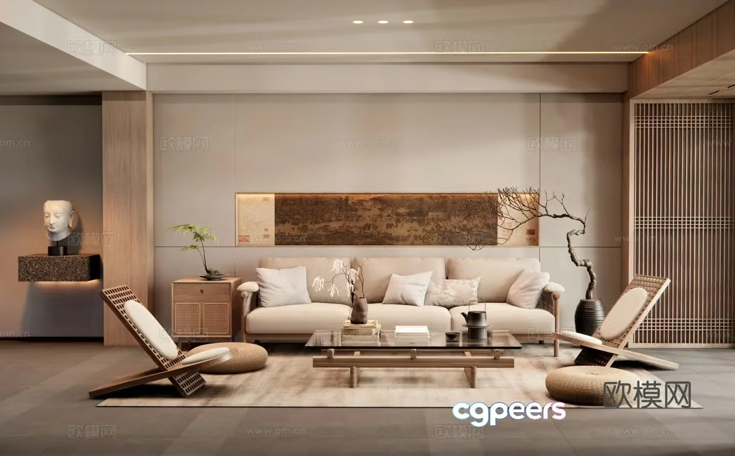 New Chinese Zen Living Room 3D Model