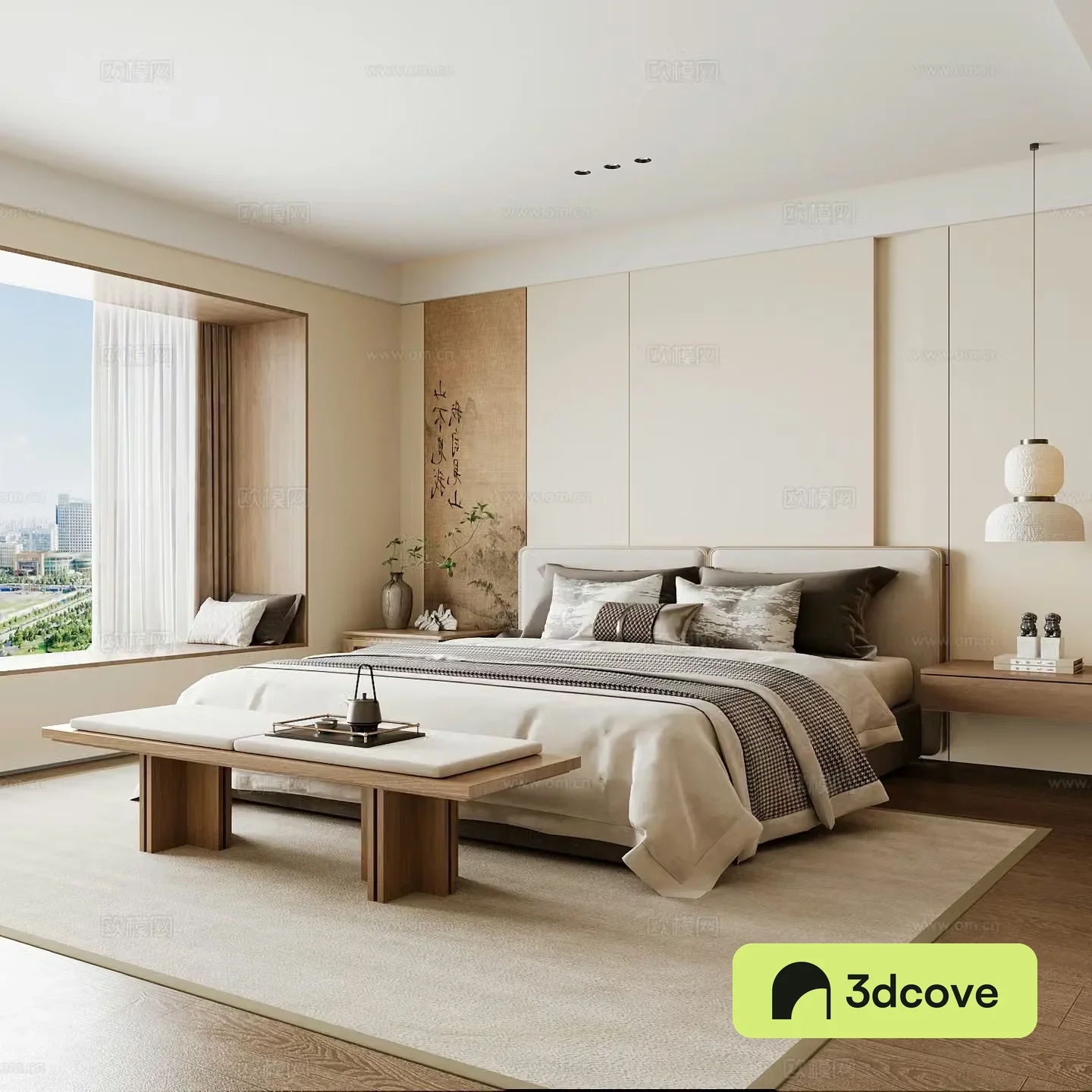 New Chinese style home bedroom Song family aesthetic bedroom Song style bedroom New Chinese style double bed New Chinese