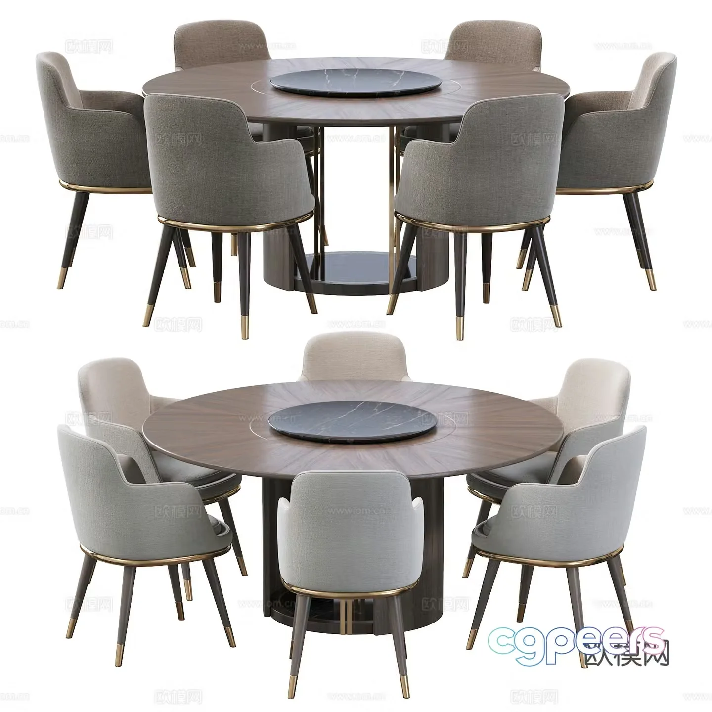 New Chinese round dining table and chair 3D model
