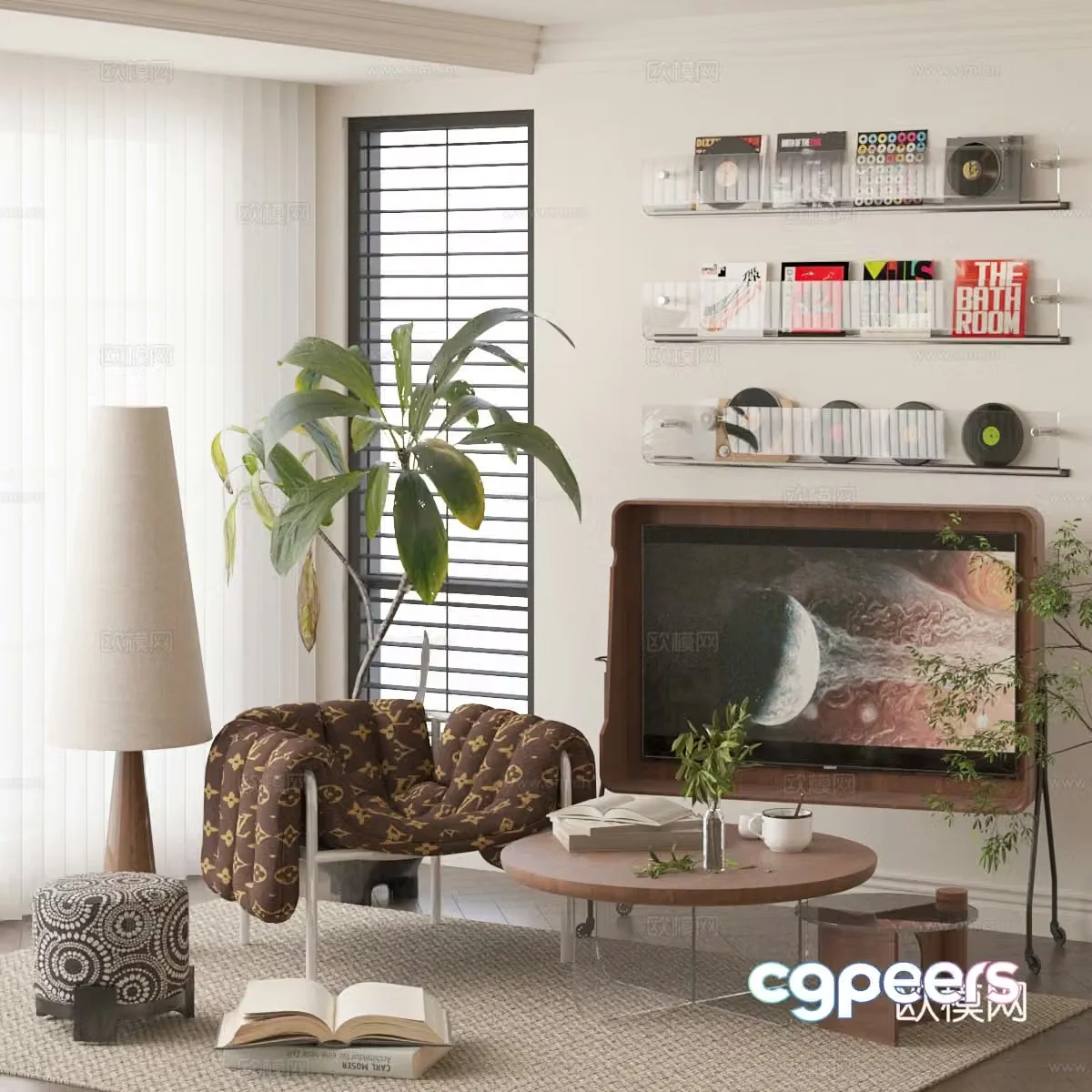 Modern leisure chair coffee table stand TV 3d model
