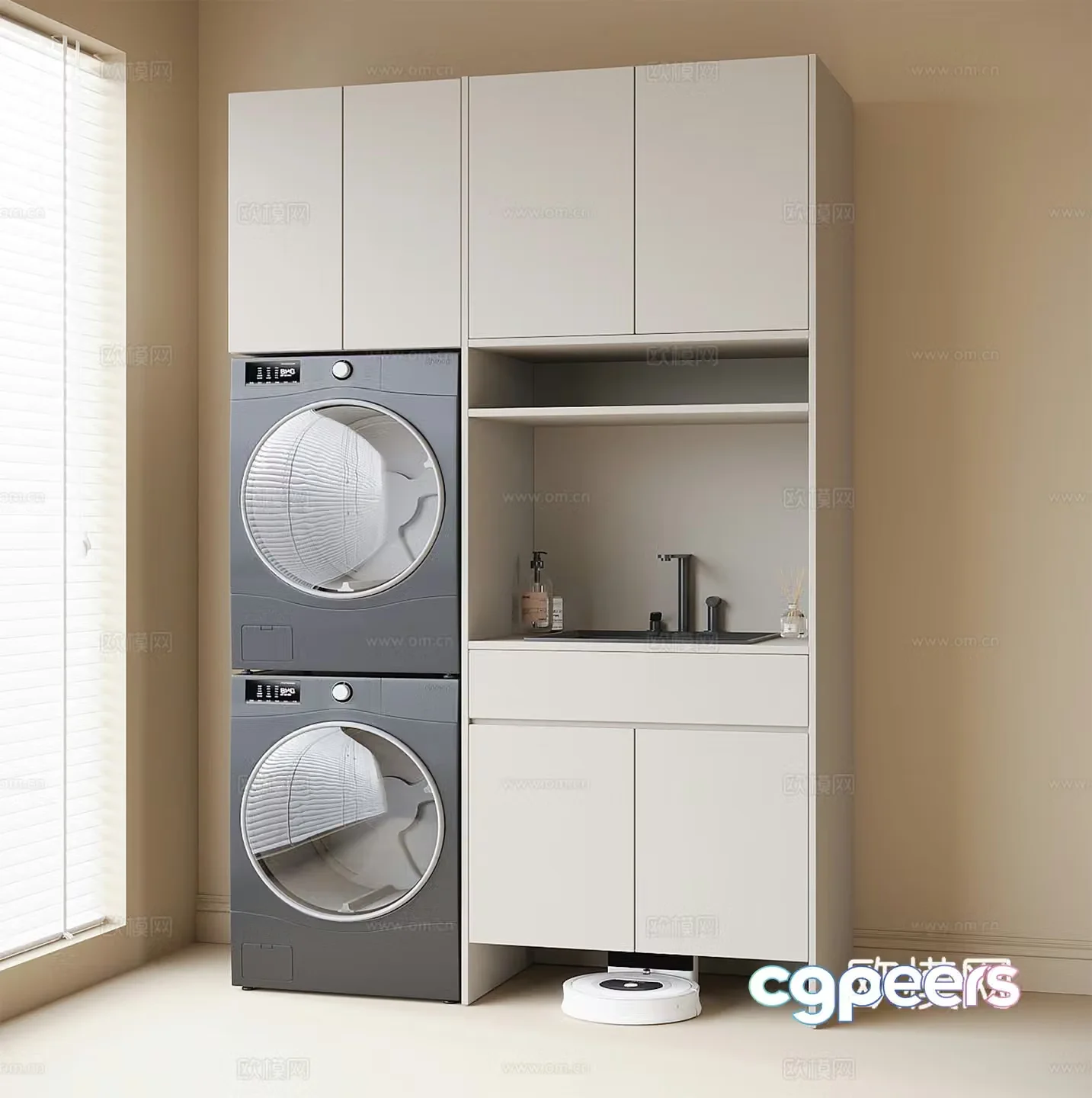 Modern washing machine cabinet balcony cabinet washing machine dryer 3d model