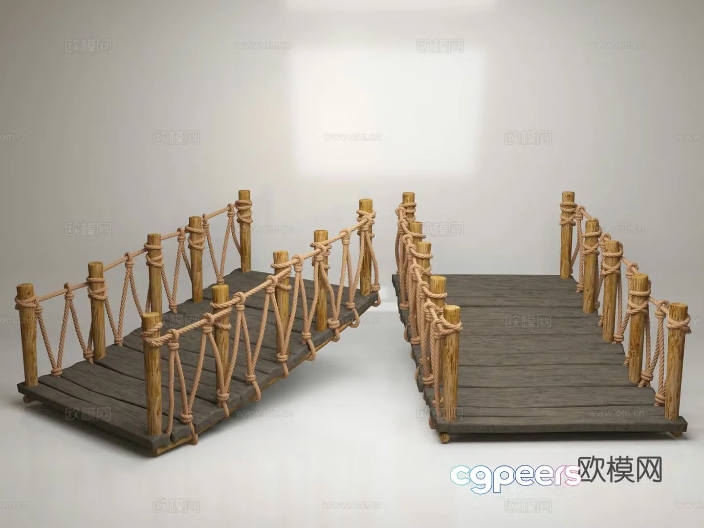 wooden bridge rope rope knot wood bridge ancient bridge 3d model