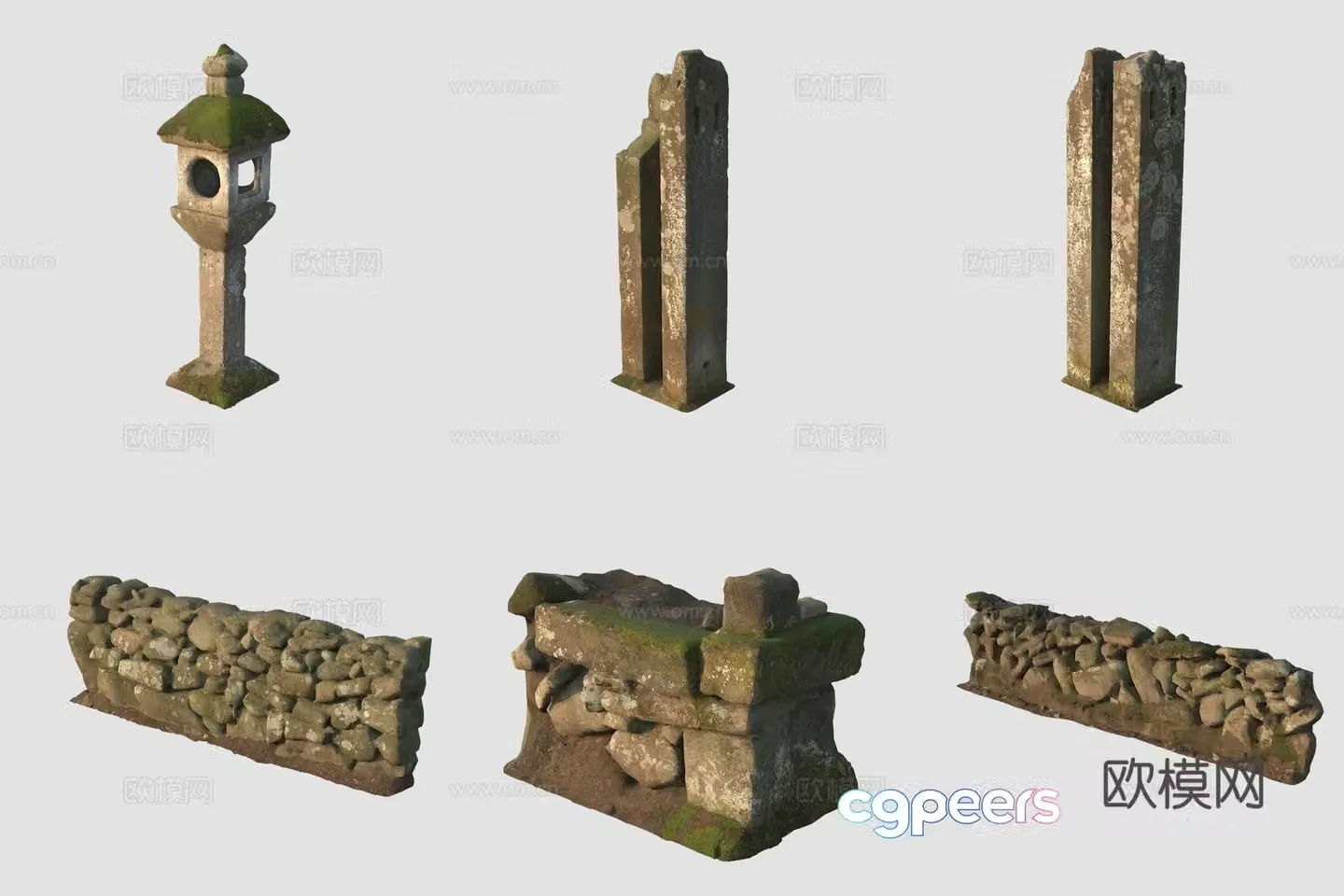 Ancient stone carving stone pillars and stone stele stone bridge steps railing 3D model