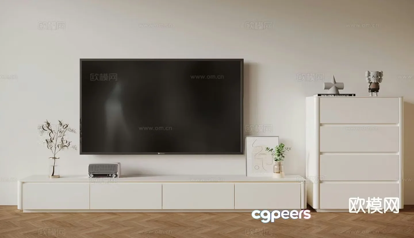 Cream style TV cabinet chest 3D model