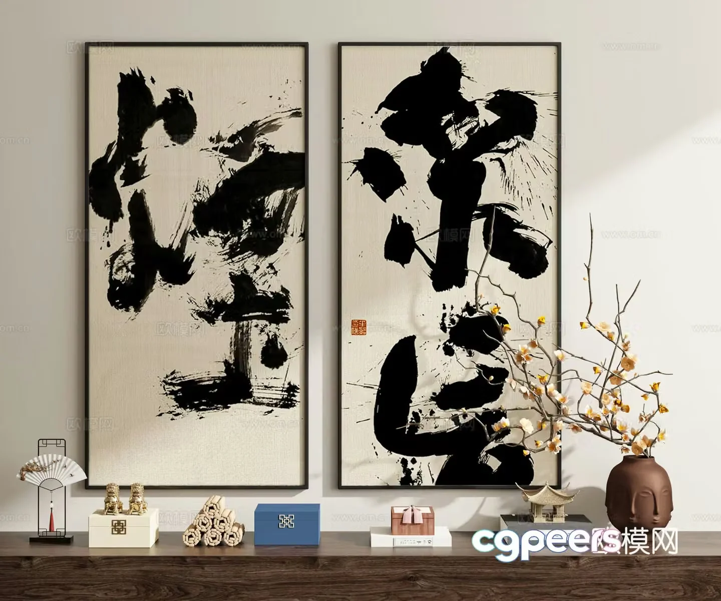 New Chinese-style artistic characters calligraphy calligraphy and painting decorations 3D models