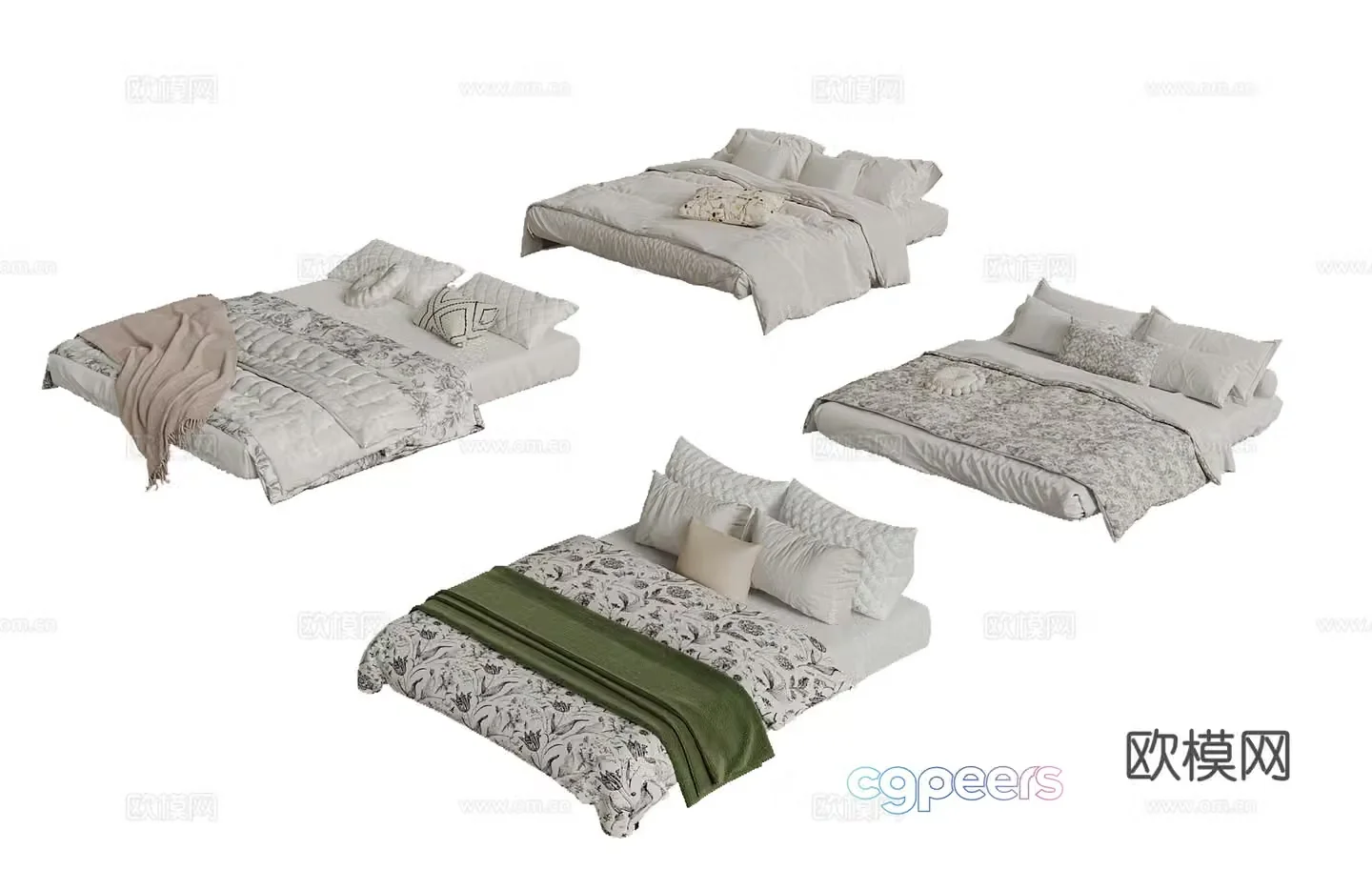 French bedding double bed sheet quilt 3d model