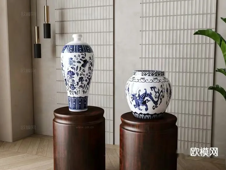 Blue And White Vases 3D Model – 13066 – VRAY Render