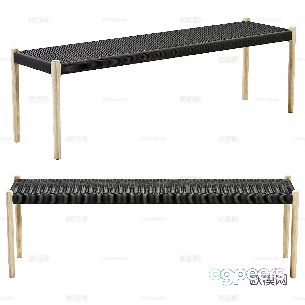 New Chinese rattan wooden bench 3D model