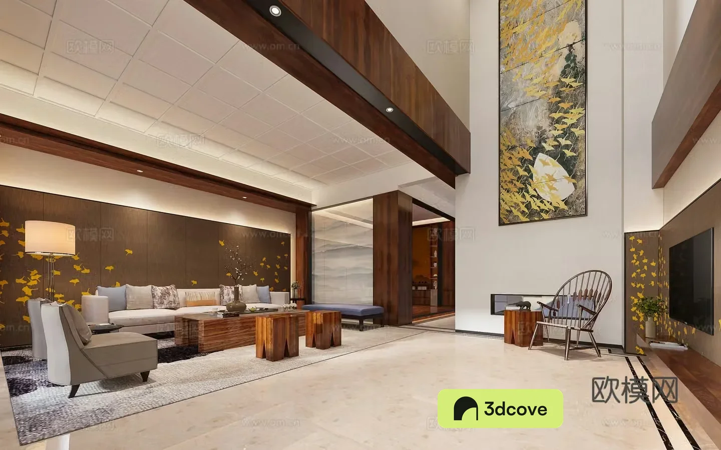 New Chinese style villa living room villa lobby