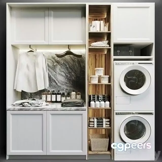 3ds Max Free – Laundry room in white with household appliances, cosmetics and clothes 8