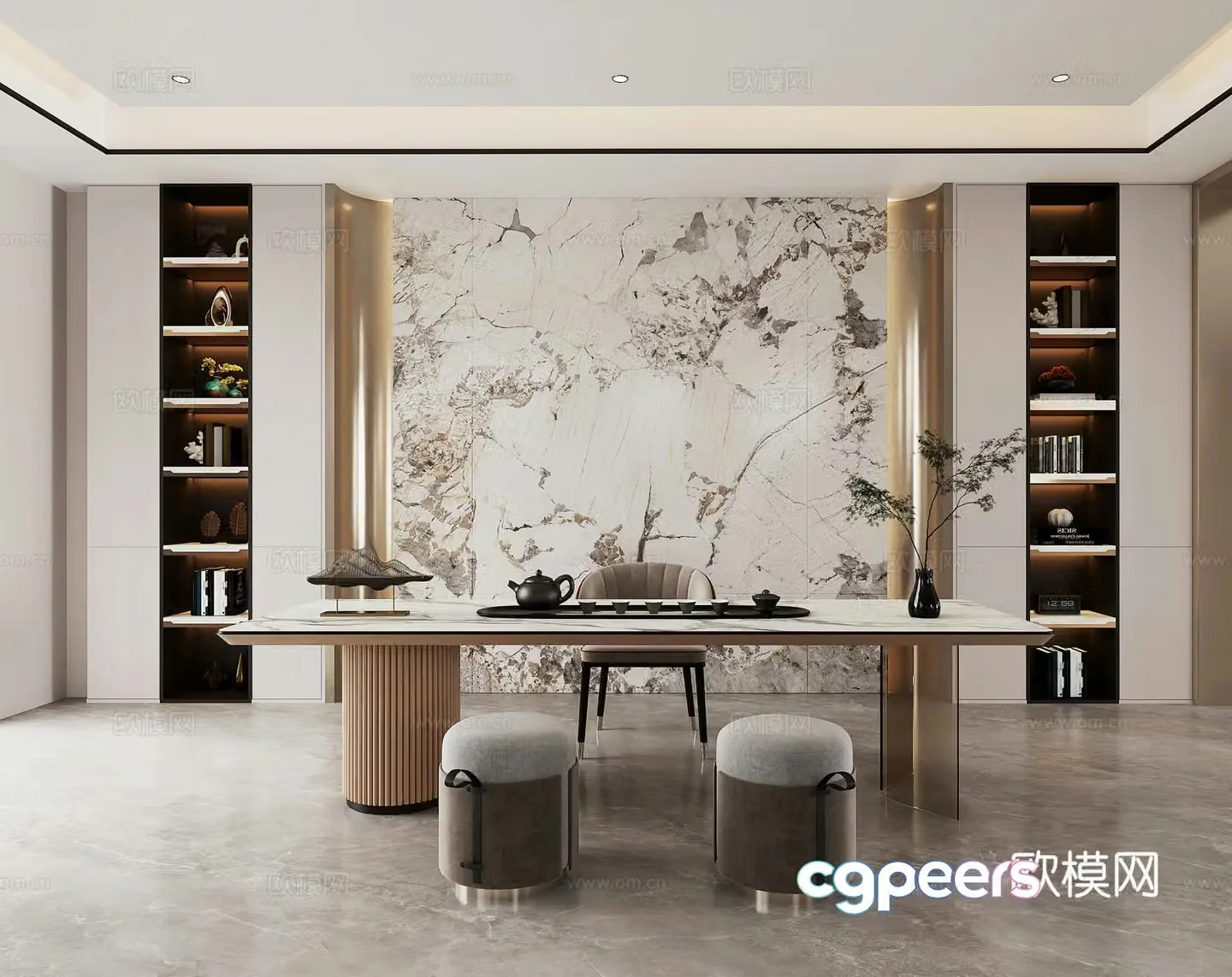 Modern light luxury study room 3D model
