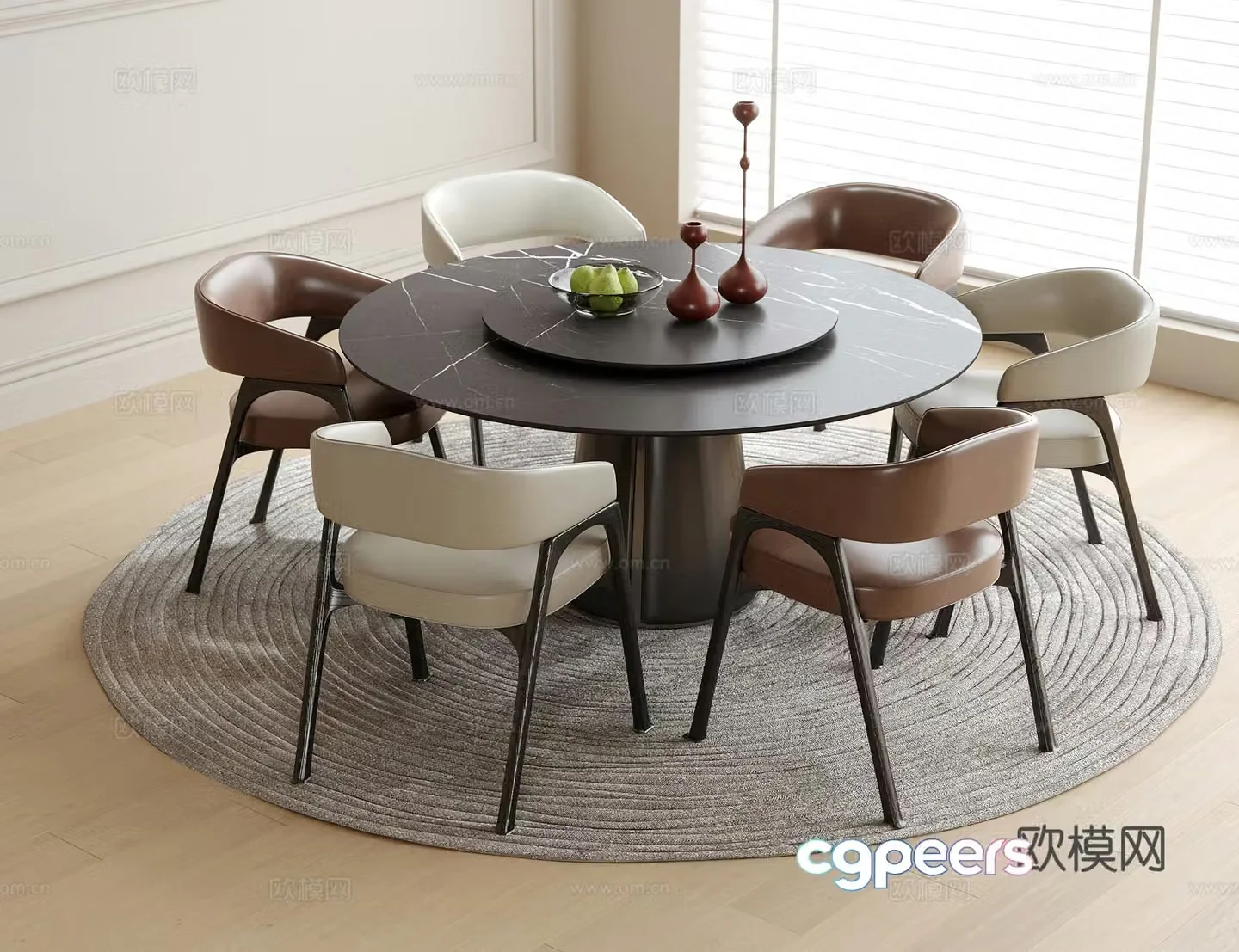 Modern round dining table and chairs 3d model