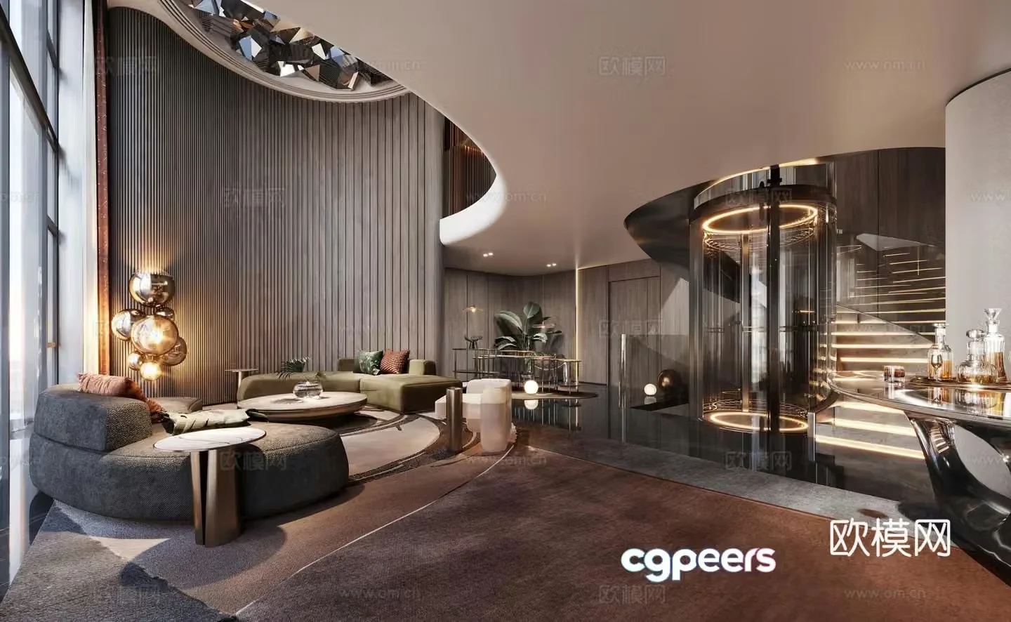 Modern light luxury villa living room 3d model