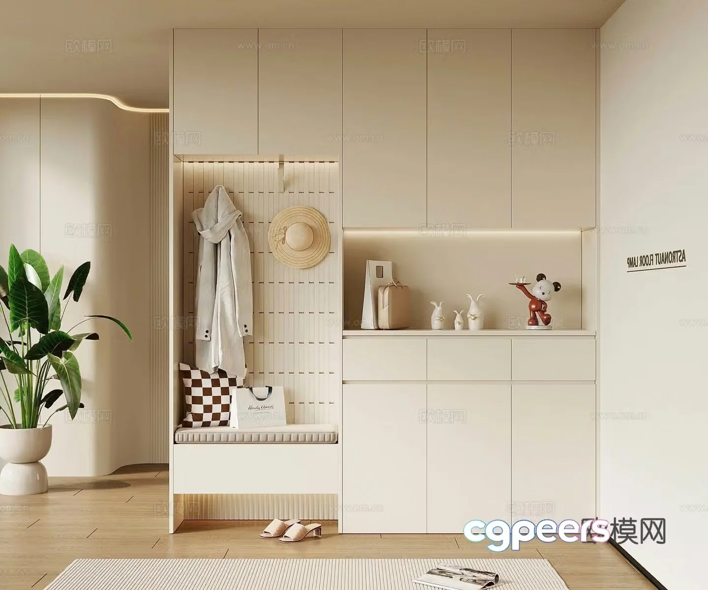 French cream style shoe cabinet entrance cabinet 3d model