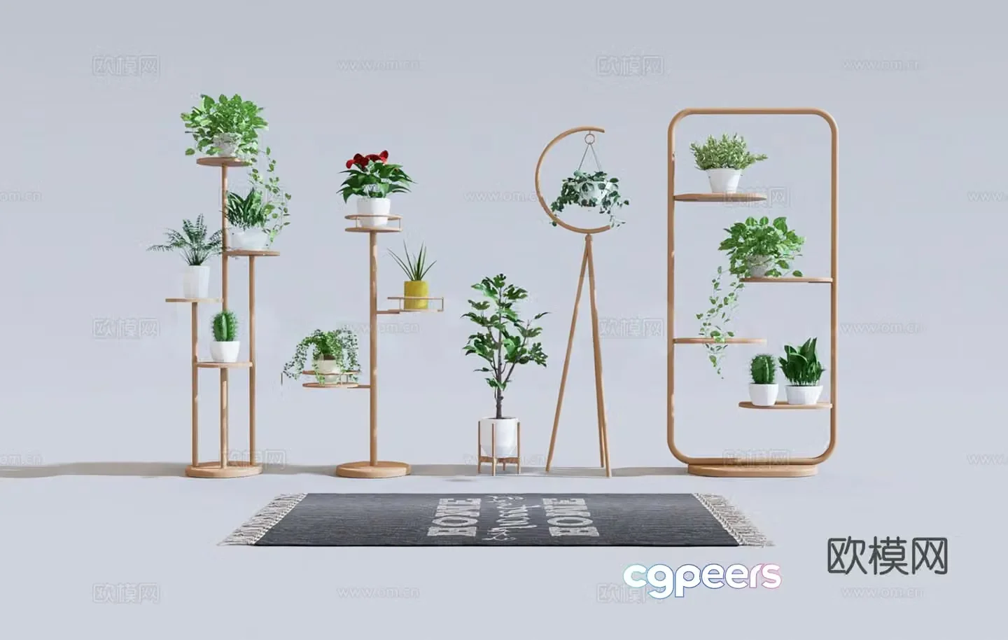 Green plant potted plant combination hanging basket potted plant plant shelf creative flower shelf combination plant ornament 3D model