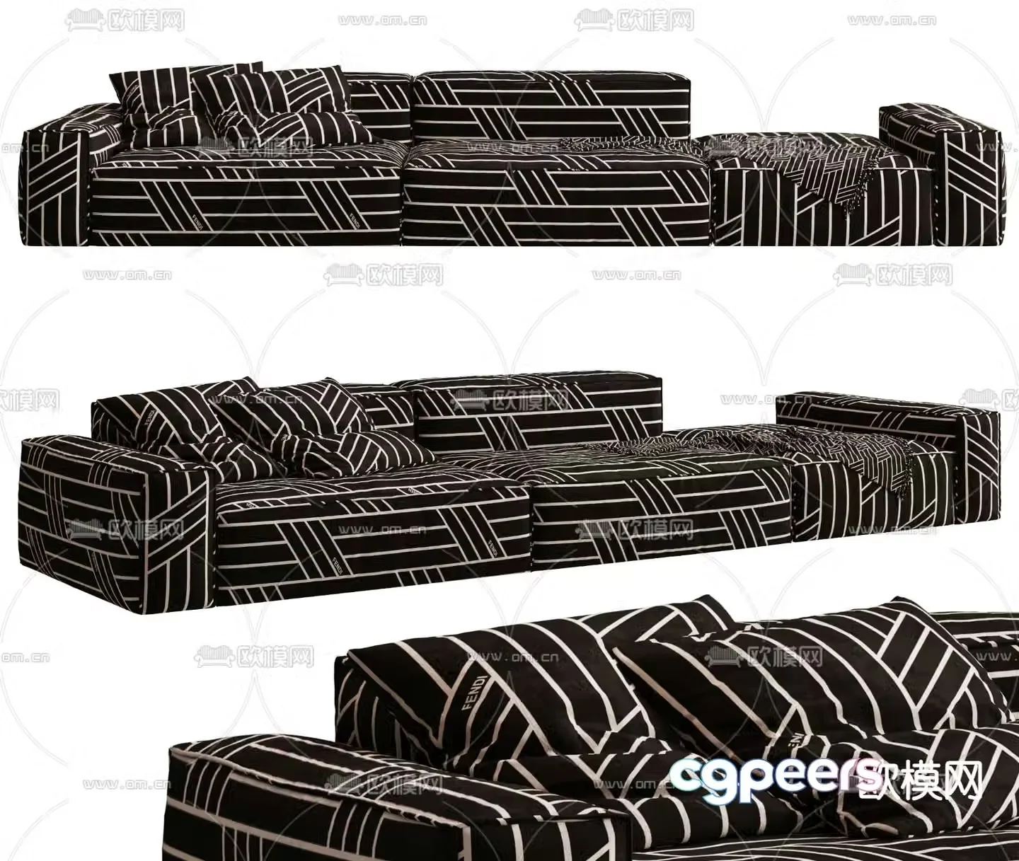 Modern three-person sofa leisure sofa 3d model