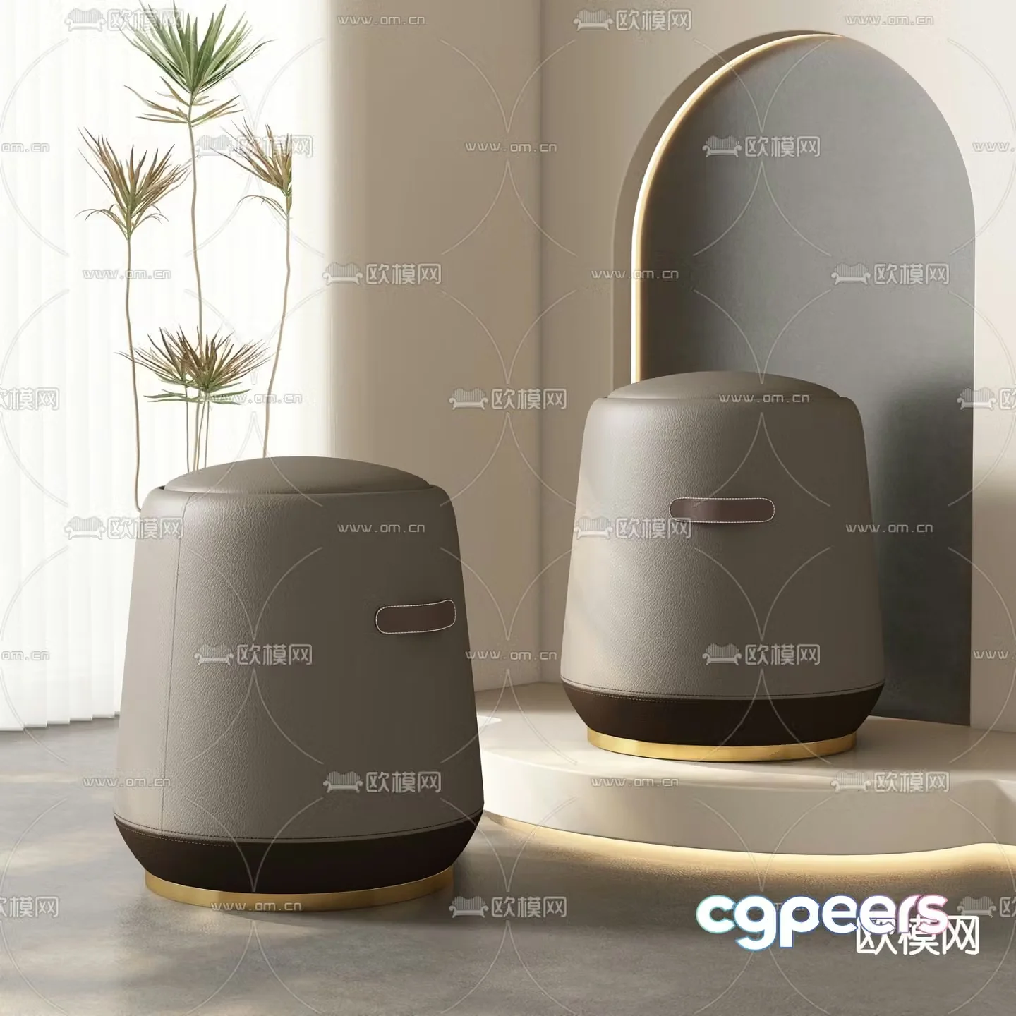 leather stool sofa stool 3d model