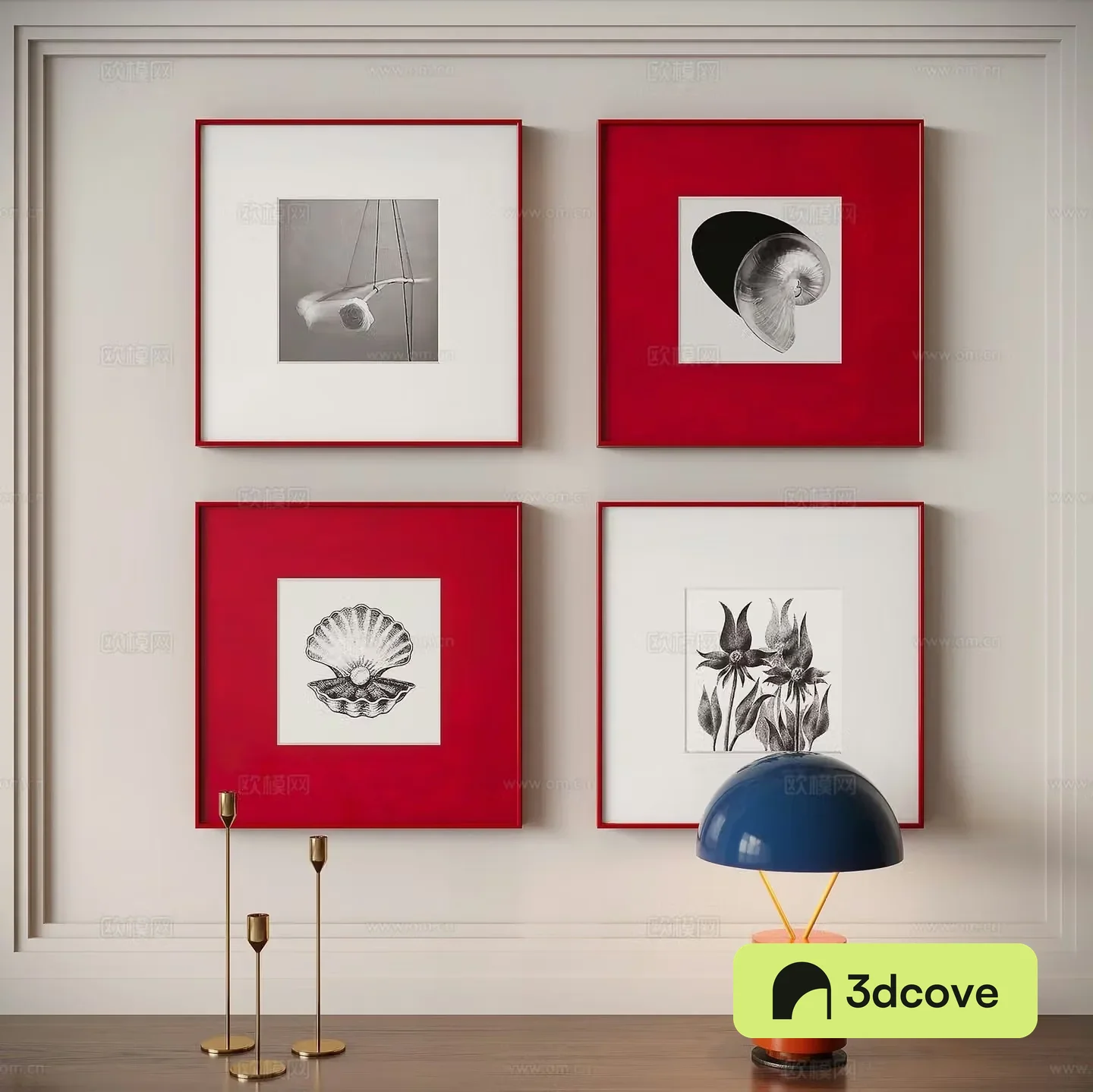 Red minimalist painting decorative painting combined painting