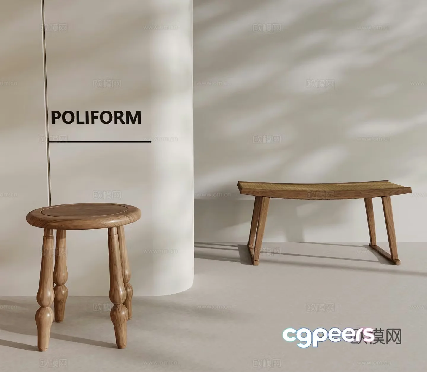 Stool medieval style shoe replacement stool solid wood round stool 3D model